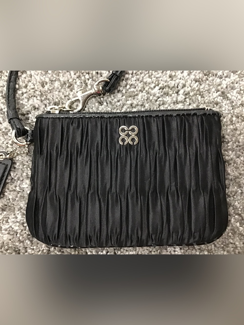 Coach Black Pleated Wristlet with Silver Logo